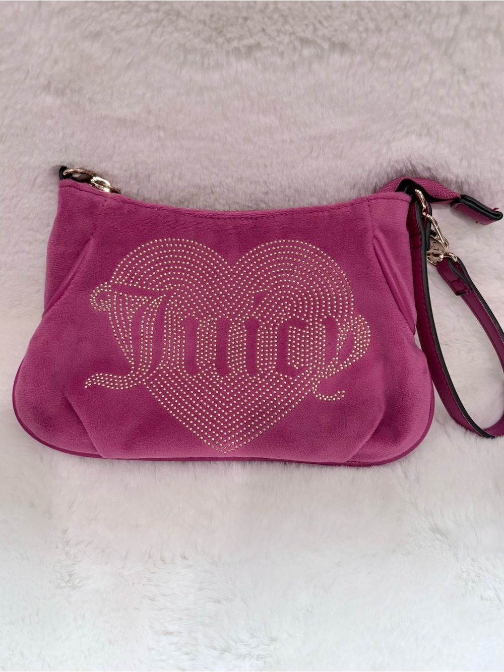 Juicy Couture Queen Couture Heart Wristlet Raspberry Tart Pink Velour NWOT